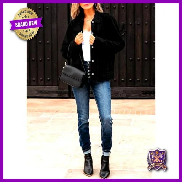 Oversized Denim Jacket Button Down Ruffled Shacket Y2K Retro Chic Casual